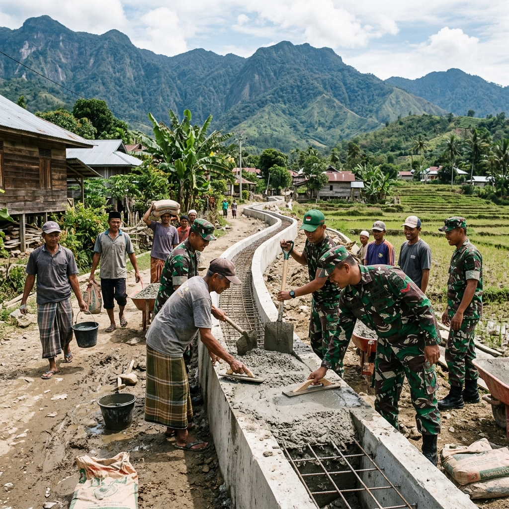 Karya Bakti TNI pembangunan saluran irigasi di Linge