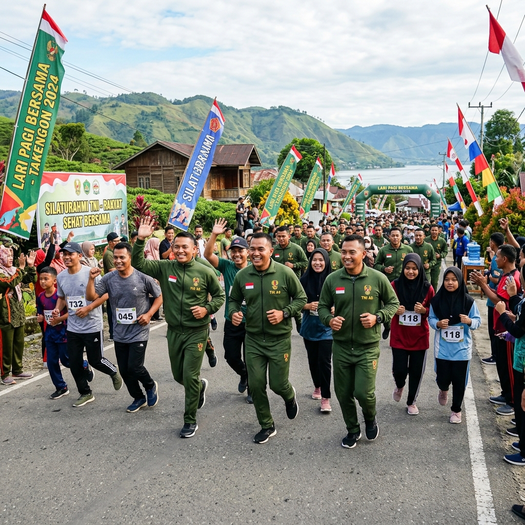 Prajurit Komando Distrik Militer 1801 Manokwari mengikuti kegiatan olahraga bersama dalam rangka HUT TNI
